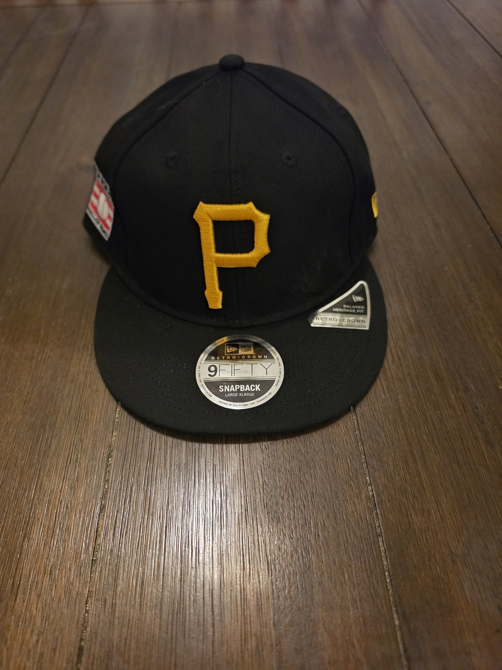 New Era Black Snapback Hall Of Fame Retro Hat with Yellow 'P' Logo